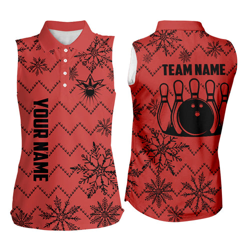 Red Ugly Christmas snowflake pattern Bowling Sleeveless Polo shirts Custom Xmas Team Bowling Jersey NQS8972