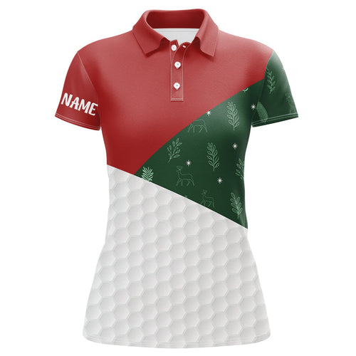 Red, White and Green Christmas pattern Women golf polo shirts custom Christmas golf outfits for ladies NQS8974