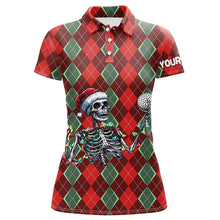 Load image into Gallery viewer, Funny Skull Christmas argyle plaid pattern Women golf polo shirt custom Christmas ladies golf outfits NQS8975