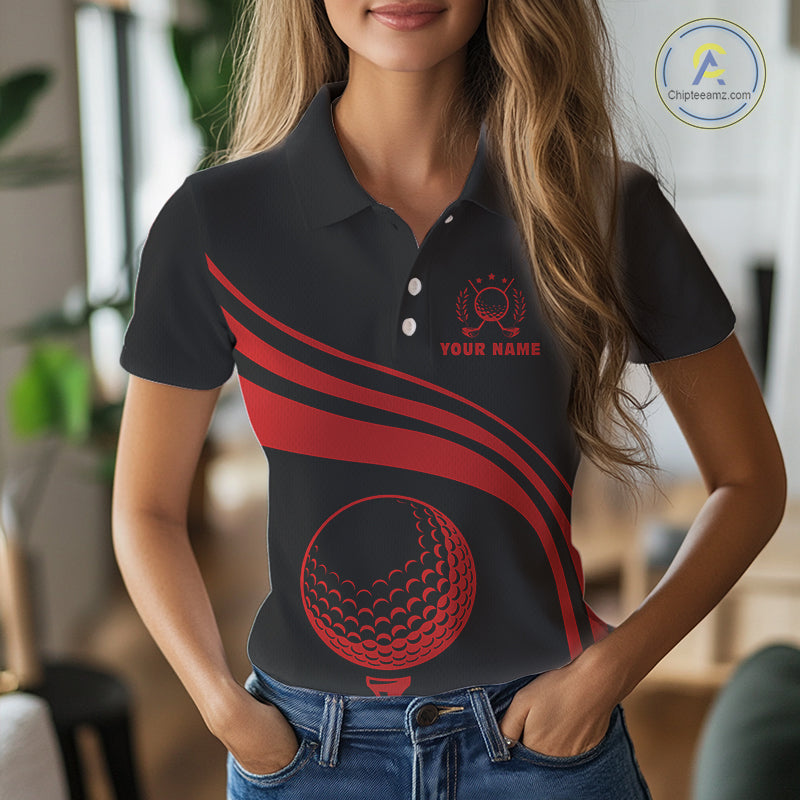 Personalized polo golf shirts for women custom black and red ladies golf shirts team golf jersey NQS11075