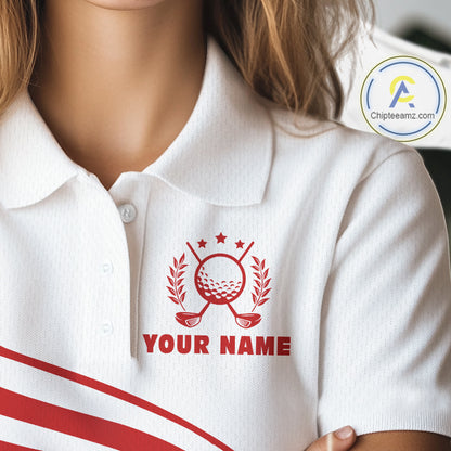 Personalized Christmas polo golf shirts for women custom white and red team ladies golf wear NQS11076