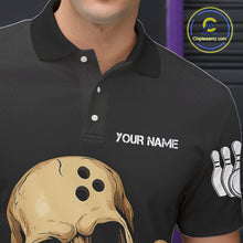 Load image into Gallery viewer, Personalized Skull Bowling Shirts For Men Custom Team's Name Skull Bowler Jerseys | Black NQS11081