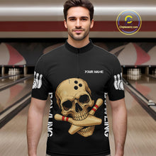 Load image into Gallery viewer, Personalized Skull Bowling Shirts For Men Custom Team's Name Skull Bowler Jerseys | Black NQS11081