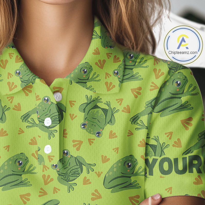 Funny Green Frog pattern Golf polo shirt for Women Custom ladies golf top, personalized golf gifts NQS11284