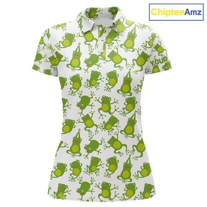 Funny Green Frog pattern Womens Golf polo shirts Custom golf attire for ladies, gift for golfers NQS11285