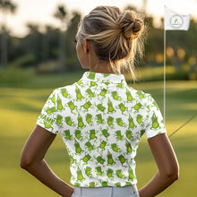 Load image into Gallery viewer, Funny Green Frog pattern Womens Golf polo shirts Custom golf attire for ladies, gift for golfers NQS11285