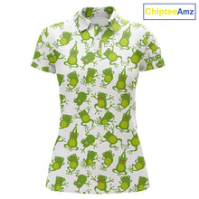 Load image into Gallery viewer, Funny Green Frog pattern Womens Golf polo shirts Custom golf attire for ladies, gift for golfers NQS11285