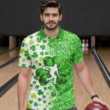 Load image into Gallery viewer, Green glitter shamrock clover Bowling shirts for Men custom St Patrick day Bowling Team Jerseys NQS9463