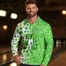 Load image into Gallery viewer, Green glitter shamrock clover Bowling shirts for Men custom St Patrick day Bowling Team Jerseys NQS9463