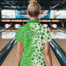 Load image into Gallery viewer, Green glitter shamrock clover Bowling shirts for Women custom St Patrick day Bowling Team Jerseys NQS9463