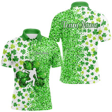 Load image into Gallery viewer, Green glitter shamrock clover Bowling shirts for Men custom St Patrick day Bowling Team Jerseys NQS9463