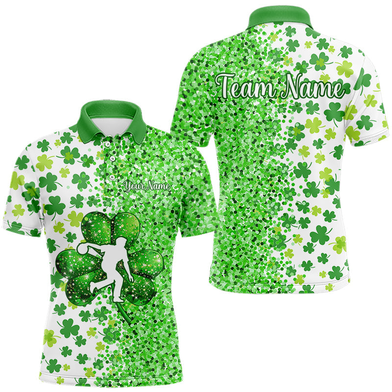 Green glitter shamrock clover Bowling shirts for Men custom St Patrick day Bowling Team Jerseys NQS9463