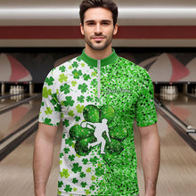 Load image into Gallery viewer, Green glitter shamrock clover Bowling shirts for Men custom St Patrick day Bowling Team Jerseys NQS9463