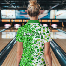 Load image into Gallery viewer, Green glitter shamrock clover Bowling shirts for Women custom St Patrick day Bowling Team Jerseys NQS9463