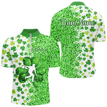 Load image into Gallery viewer, Green glitter shamrock clover Bowling shirts for Men custom St Patrick day Bowling Team Jerseys NQS9463
