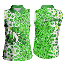Load image into Gallery viewer, Green glitter shamrock clover bowling Sleeveless Polo shirt custom St Patrick day Bowling Team Jerseys NQS9463
