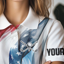 Load image into Gallery viewer, Red, White and Blue American flag Women golf polo shirts Customize patriotic Ladies golf wear NQS9406