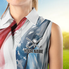 Load image into Gallery viewer, Red, White and Blue American flag Women sleeveless polo shirt Customize patriotic Ladies golf wear NQS9406