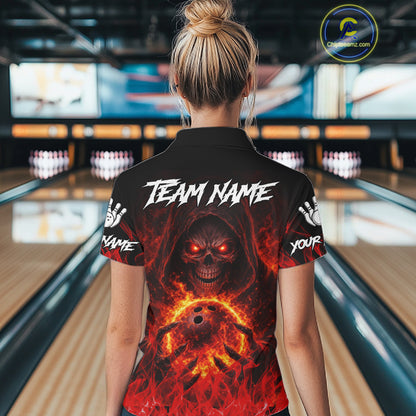 Black And Red Flame Skull Reaper Womens bowling shirt, Personalized Bowling Jerseys Women NQS11491