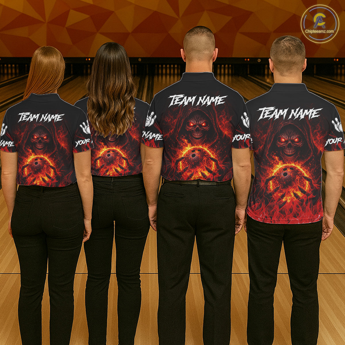 Black And Red Flame Skull Reaper Men's Bowling Shirts, Personalized bowling outfit men bowling jersey NQS11491