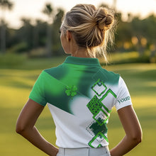 Load image into Gallery viewer, Womens golf polo shirt custom name green clover St Patrick day golf shirts, golfing gifts NQS4741