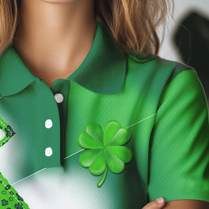 Womens golf polo shirt custom name green clover St Patrick day golf shirts, golfing gifts NQS4741