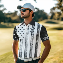 Load image into Gallery viewer, Personalized Black &amp; White American Flag Retro Men golf polo shirts Custom Patriotic golf top for men NQS9568
