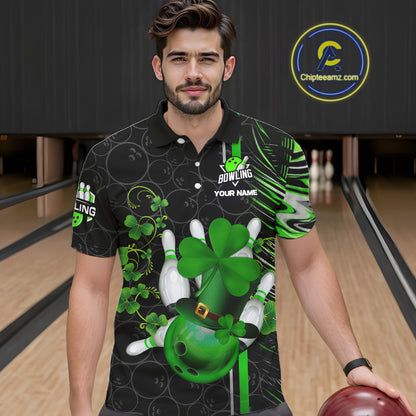 Black and Green Camo Bowling shirts for Men Custom St Patrick Shamrock Lucky Team bowling Jersey NQS11671