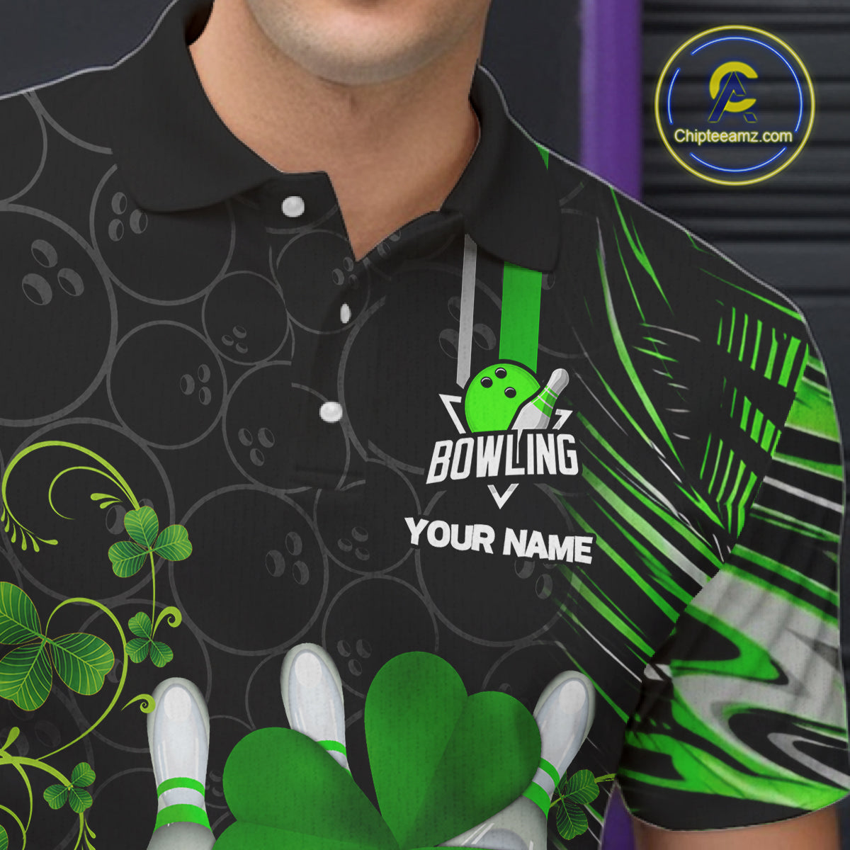Black and Green Camo Bowling shirts for Men Custom St Patrick Shamrock Lucky Team bowling Jersey NQS11671