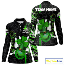 Load image into Gallery viewer, Black and Green Camo Bowling shirts for Women Custom St Patrick Shamrock Lucky Team bowling Jersey NQS11671