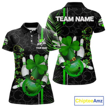 Load image into Gallery viewer, Black and Green Camo Bowling shirts for Women Custom St Patrick Shamrock Lucky Team bowling Jersey NQS11671