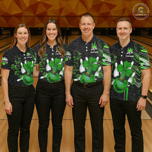 Load image into Gallery viewer, Black and Green Camo Bowling shirts for Women Custom St Patrick Shamrock Lucky Team bowling Jersey NQS11671