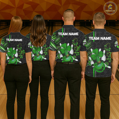 Black and Green Camo Bowling shirts for Men Custom St Patrick Shamrock Lucky Team bowling Jersey NQS11671