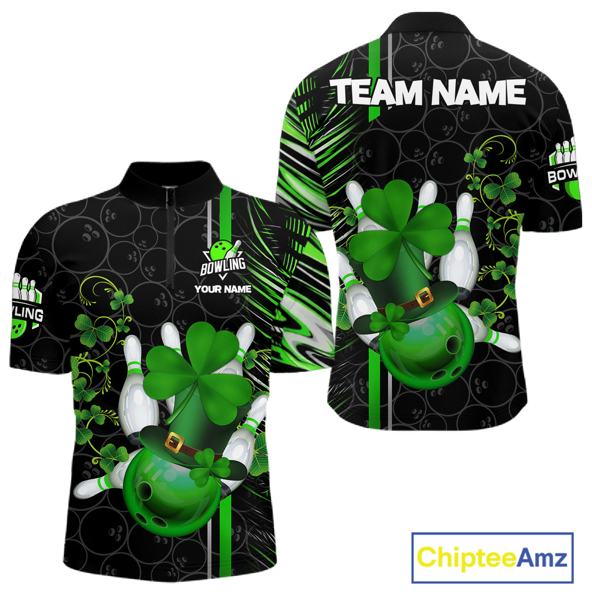 Black and Green Camo Bowling shirts for Men Custom St Patrick Shamrock Lucky Team bowling Jersey NQS11671