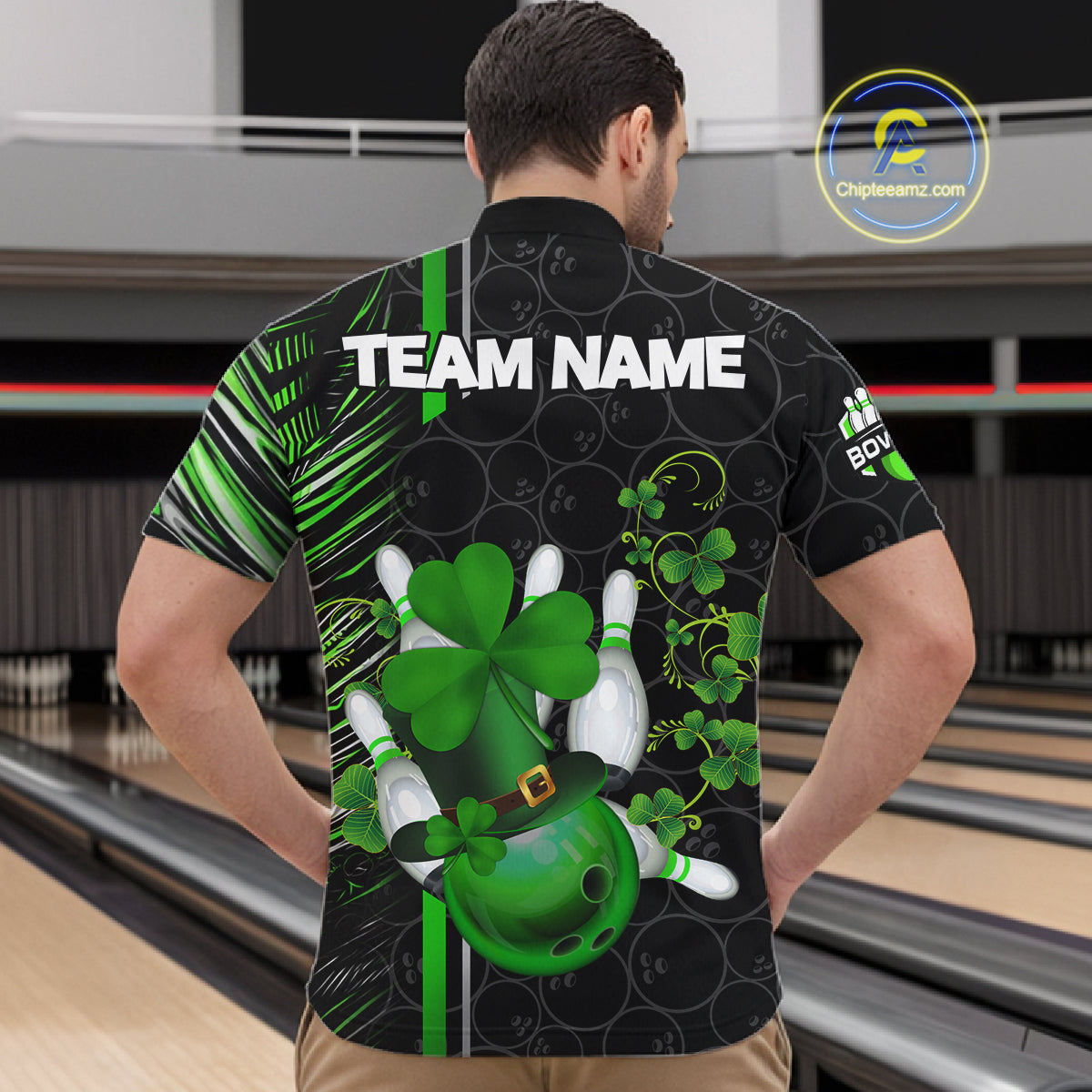 Black and Green Camo Bowling shirts for Men Custom St Patrick Shamrock Lucky Team bowling Jersey NQS11671