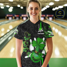 Load image into Gallery viewer, Black and Green Camo Bowling shirts for Women Custom St Patrick Shamrock Lucky Team bowling Jersey NQS11671