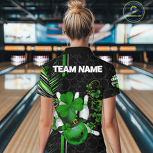 Load image into Gallery viewer, Black and Green Camo Bowling shirts for Women Custom St Patrick Shamrock Lucky Team bowling Jersey NQS11671