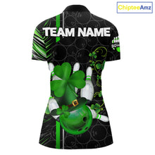 Load image into Gallery viewer, Black and Green Camo Bowling shirts for Women Custom St Patrick Shamrock Lucky Team bowling Jersey NQS11671