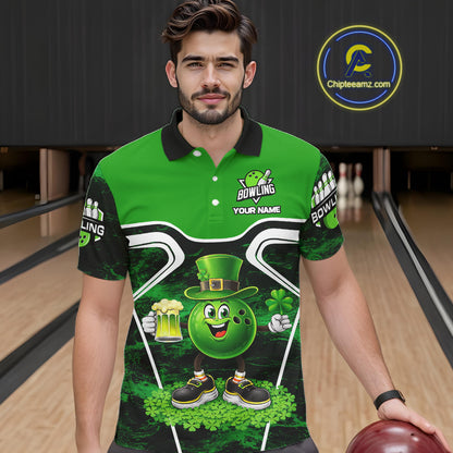 Funny Bowling and Beer Green Shamrock Bowling shirts for Men Custom St Patrick Team bowling Jerseys NQS11672