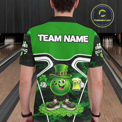 Funny Bowling and Beer Green Shamrock Bowling shirts for Men Custom St Patrick Team bowling Jerseys NQS11672