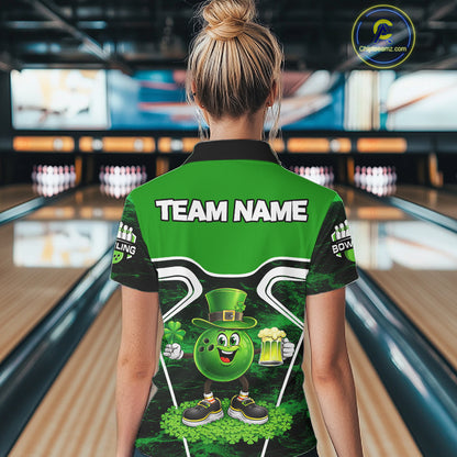 Funny Bowling and Beer Green Shamrock Bowling shirts for Women Custom St Patrick Team bowling Jerseys NQS11672