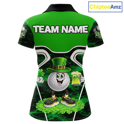Funny Golf and Beer Green Shamrock Golf shirts for Women Custom St Patrick Team Ladies Golf Jerseys NQS11673