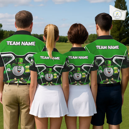 Funny Golf and Beer Green Shamrock Golf shirts for Women Custom St Patrick Team Ladies Golf Jerseys NQS11673