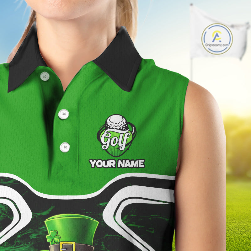 Funny Golf and Beer Green Shamrock Sleeveless Golf shirt Custom St Patrick Team Ladies Golf Jerseys NQS11673