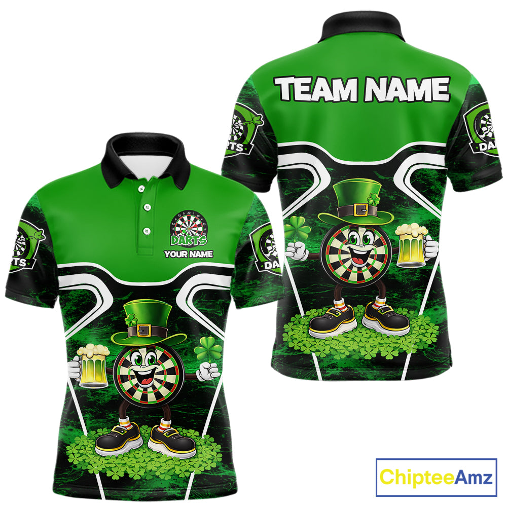 Funny Dart and Beer Green Shamrock  Men Dart Shirts Custom St Patrick Team Mens Dart Jerseys NQS11674
