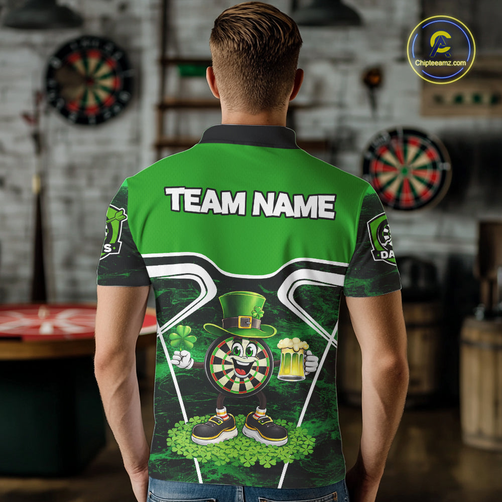 Funny Dart and Beer Green Shamrock  Men Dart Shirts Custom St Patrick Team Mens Dart Jerseys NQS11674