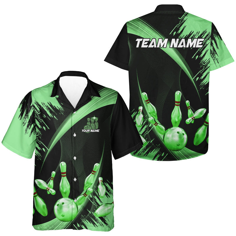 Personalized Black and Green Bowling hawaiian shirts Custom Bowling Team button up shirts NQS9724