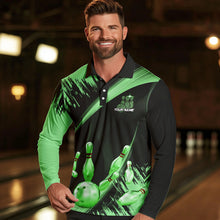Load image into Gallery viewer, Personalized Black and Green Bowling Polo, Quarter Zip Shirts For Mens Custom Bowling Team Jersey NQS9724