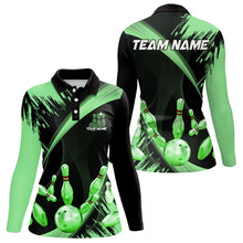 Load image into Gallery viewer, Personalized Black and Green Bowling Polo, Quarter Zip Shirts For Women Custom Bowling Team Jersey NQS9724
