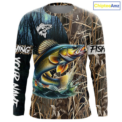 Walleye Fishing Custom Name 3D All Over Printed Camo Fishing Shirts, Personalized Fishing Gift NQS293